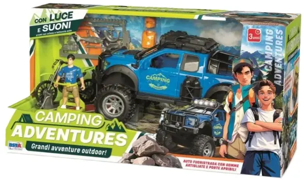 Set de joacă RS Toys - Camping Adventures, jeep și motocicletă, cu sunete și lumini