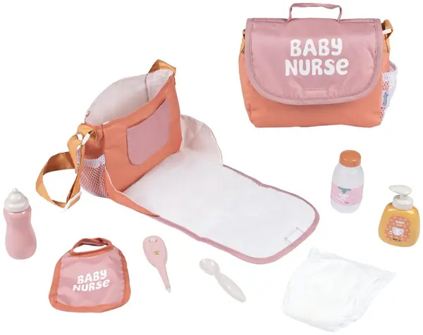 Set de joacă Smoby Baby Nurse - Geantă pentru schimbat, cu 7 accesorii