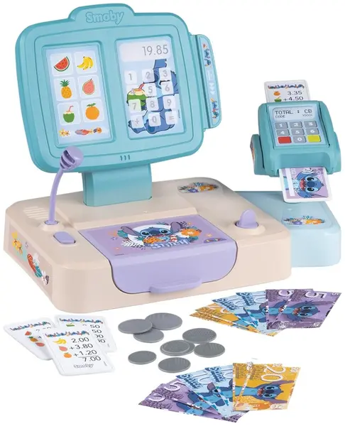 Set de joacă Smoby - Casa de marcat Stitch, 26 piese