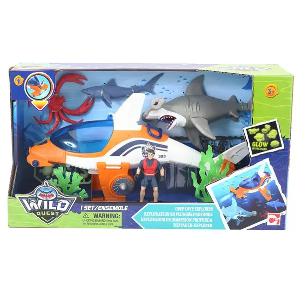 Set de joaca submarin cu figurina si rechini, Wild Quest