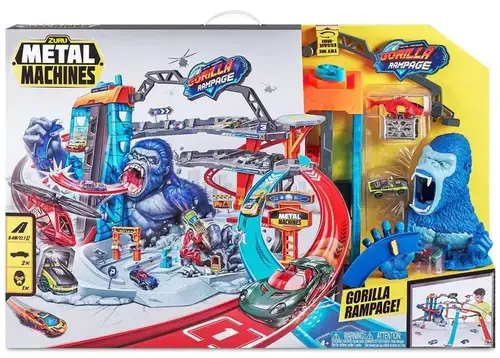Set de joaca Zuru Metal Machines Gorilla Rampage, cale de rulare pe trei niveluri cu lift si carucior