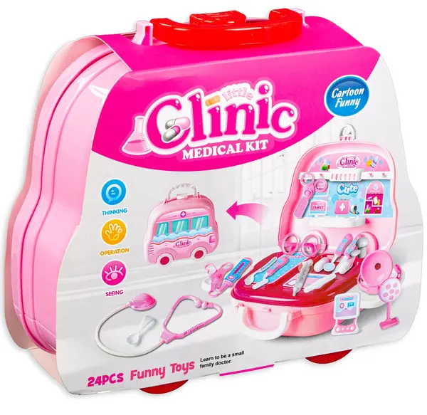 Set de jucarie Little Clinic - Doctor in valiza, roz, 24 piese