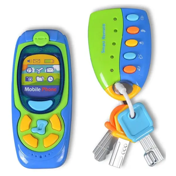 Set de jucării muzicale pentru bebeluși Raya Toys – Telecomandă și telefon, albastre