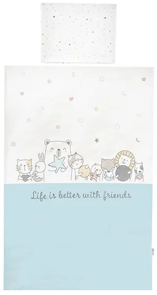 Set de lenjerie de pat din 3 piese Lorelli - Cosy, Happy Friends, albastru