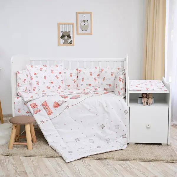 Set de lenjerie de pat Lorelli - Trend, Ursuleț cu pernă, cu balustrade, bej
