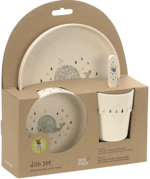 Set de luat masa pentru copii cu 4 piese Lassig - Little Water Whale