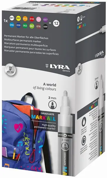 Set de markere acrilice Lyra Graduate Mark All - 2.0 mm, 12 culori