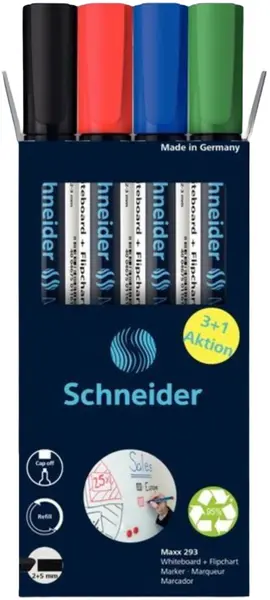 Set de markere Schneider Maxx - 293, pentru tablă albă și flipchart, 4 culori