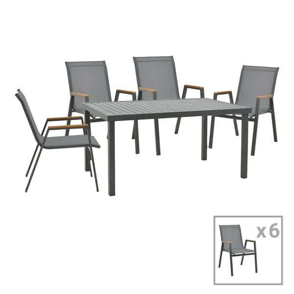 Set de Masa Azelie-Kliton 7 piese din tesatura antracit-aluminiu, antracit, 77x55x94 cm