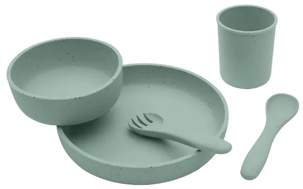 Set de masă cu 5 piese KikkaBoo Platinum Silicone - Sage
