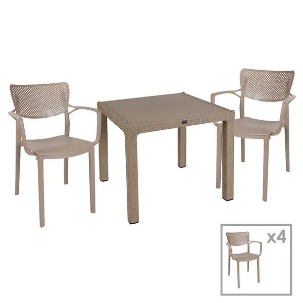 Set de Masa Explore-Fontline 5 piese capucino, Bej, 90x90x74 cm