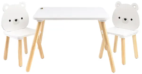 Set de masă pentru copii cu 2 scaune Moni Toys - White Bears