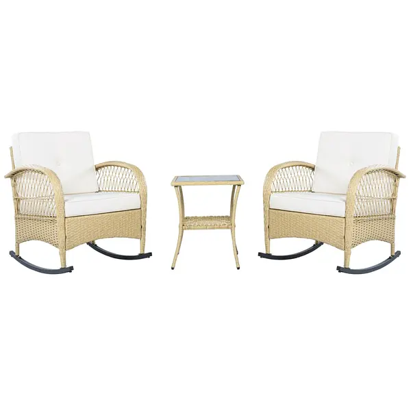 Set de mobilier din rattan pentru balcon (3 piese), 2 scaune balansoar confortabile cu spătar înalt, 80x76x86 cm, Bej