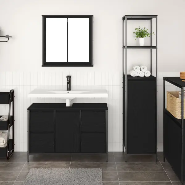 Set de mobilier pentru baie 2 piese Gossi din lemn ingineresc, stejar negru