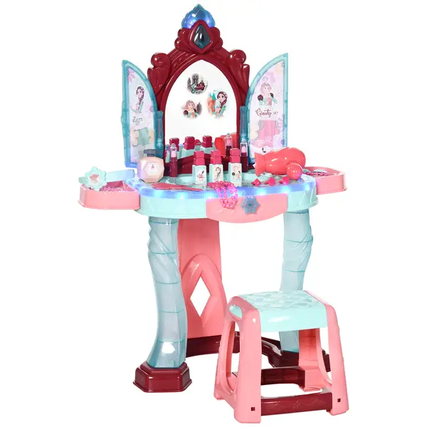 Set de oglinda si masa cu design printesa magica, jucarie muzicala, set de frumusete accesorii, pentru 3-6 ani, albastru roz AIYAPLAY | Aosom Romania