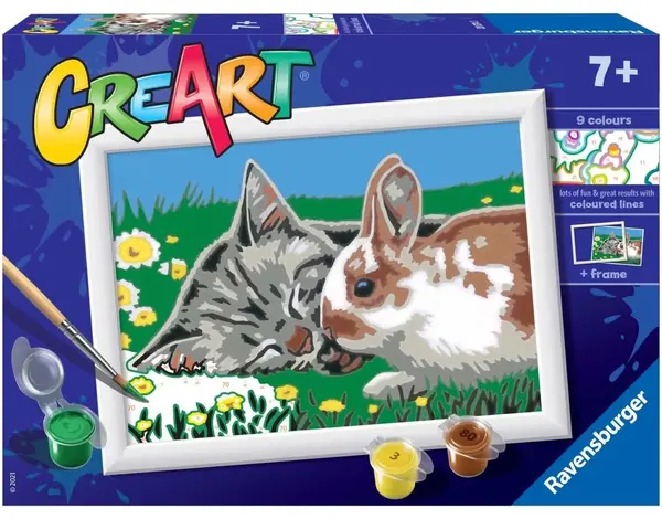 Set de pictat după numere Ravensburger CreArt - Pisicuță și iepuraș