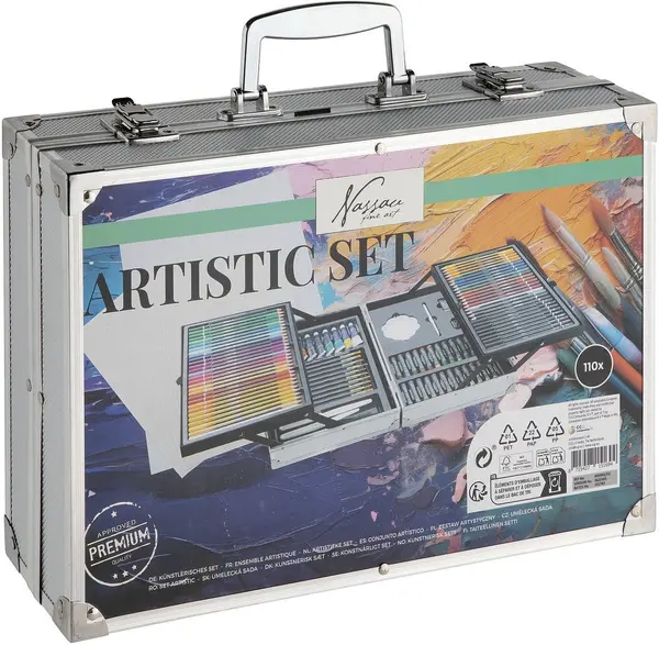 Set de pictură Nassau Fine Art - 110 piese, în valiză metalică