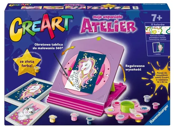 Set de pictură pe numere Ravensburger CreArt Atelier - Unicorn și Pisicuță
