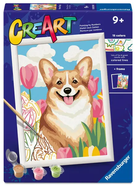 Set de pictură pe numere Ravensburger CreArt - Corgi în flori