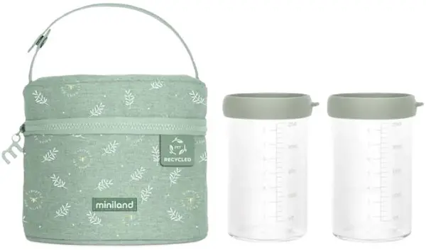 Set de recipiente cu un sac termic Miniland - Eco, 2 x 250 ml