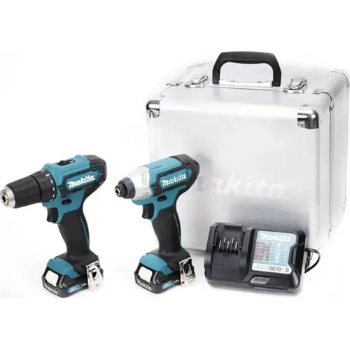 Set de scule Makita CLX224X Masina de gaurit si insurubat 30 Nm, masina de insurubat cu impact, 110 Nm, 2 acumulatori Li-Ion 1.5 Ah, 12 V, incarcator, valiza aluminiu