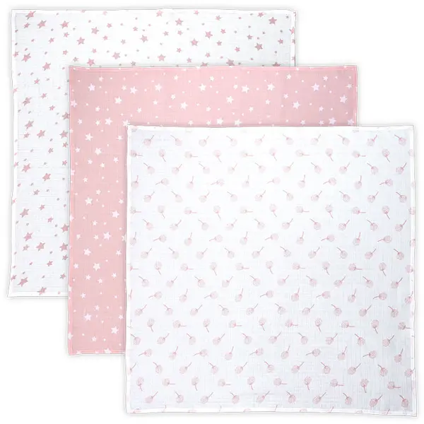 Set de scutece din bumbac Lorelli - 80 х 80 cm, 3 buc, Mellow Rose Mix