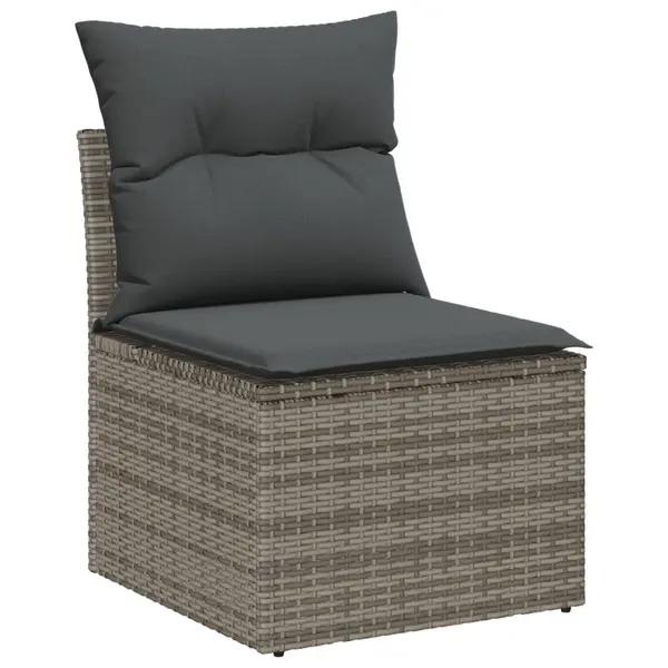 Set de sofa pentru gradina de 6 piese cu perne gri din poliratan, sofa pentru gradina cu depozitare si perne pentru 2 persoane gri din poliratan