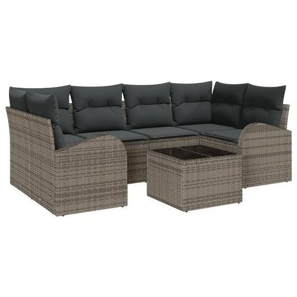 Set de sofa pentru gradina Gossi cu perne gri ratan poli, set de sofa pentru gradina cu depozitare & perne gri ratan poli