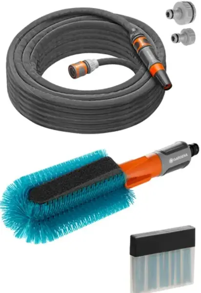 Set de spalare pentru biciclete Gardena 18864-20, perie, furtun 15m, betisoare, conectori 1/2inch