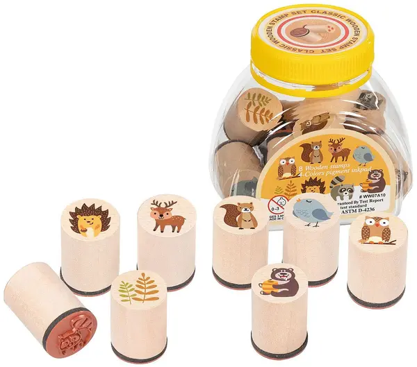 Set de ștampile din lemn Goki - Animale de pădure, 8 buc