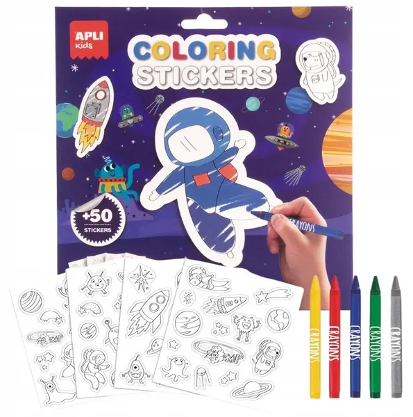 Set de stickere creative de colorat Apli Kids - Spațiu, 58 de piese