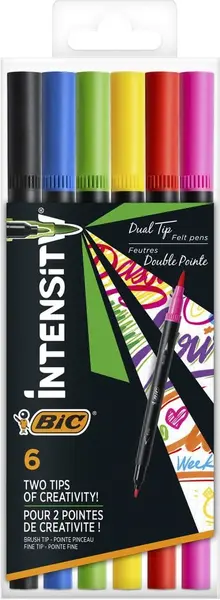 Set de stilouri cu vârf dublu BIC Intensity - 6 culori intense
