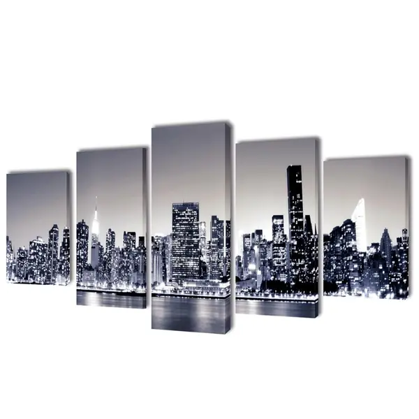 Set de tablouri panza, monocrom, imprimeu new york skyline, 200x100 cm