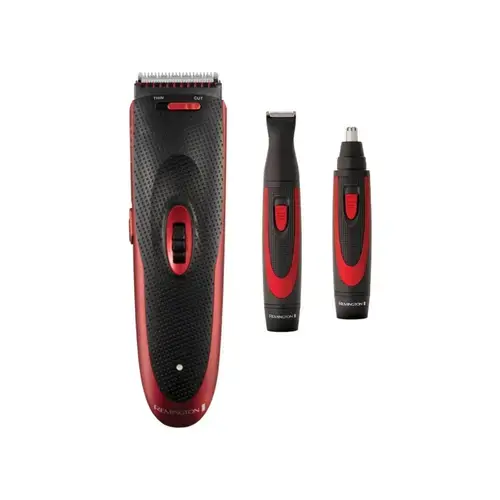 Set de tuns 3 in 1 Remington HC905, Acumulator, Autonomie 45 minute, Trimmer, Aparat de tuns de precizie, 2 piepteni ajustabili, Autoascutire (Negru/Rosu)