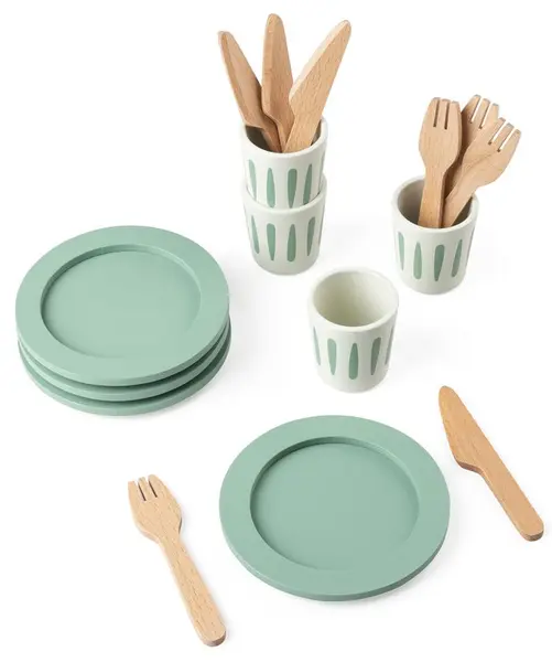 Set de veselă pentru copii Sebra - Din lemn, 16 piese