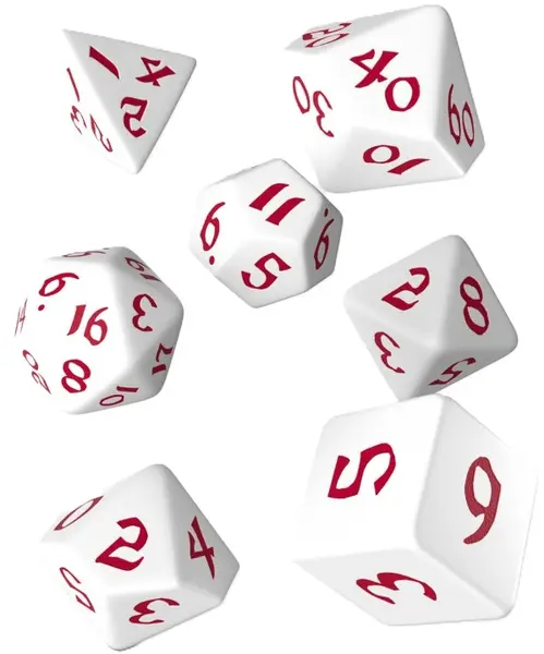 Set de zaruri Q-Workshop - Set de zaruri RPG runice clasice, alb și roșu (7 buc.)
