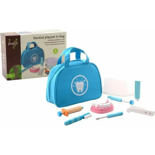 Set dentist, Joueco, Din lemn certificat FSC, Include gentuta pentru depozitare jucarii, 3 ani+