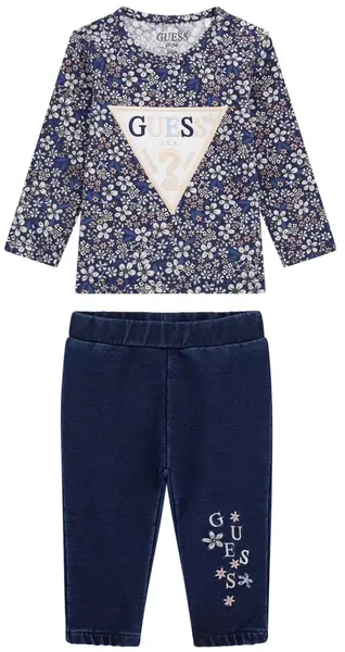 Set din 2 piese Guess - Bluză florală cu blugi, albastru, 18 luni
