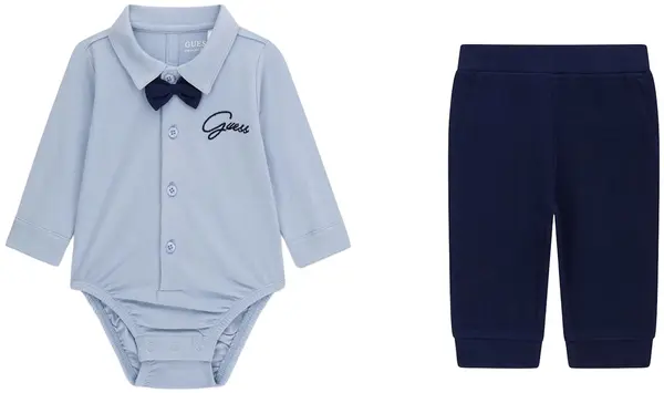 Set din 2 piese Guess - БBody cu papion și pantaloni, albastru, 0-3 luni