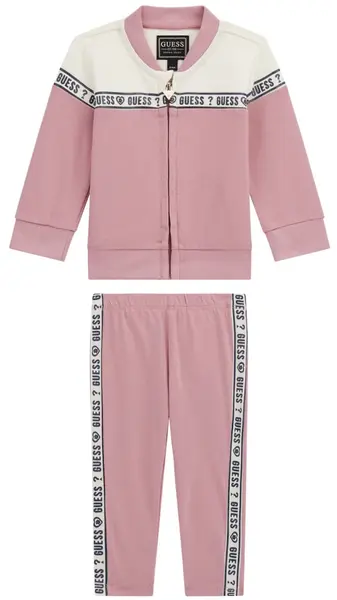 Set din 2 piese Guess - Hanorac și pantaloni cu inscripții, roz, 24 luni