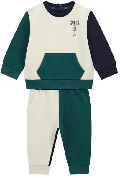 Set din 2 piese Guess - Hanorac și pantaloni în culori contrastante, verde, 18 luni