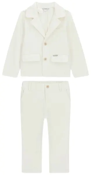 Set din 2 piese Guess - Jachetă cu revere și pantaloni, alb, 3-6 luni