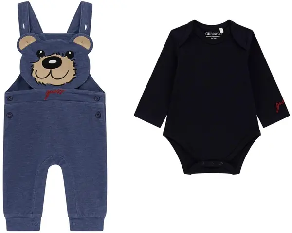 Set din 2 piese Guess - Salopetă ursuleț cu body, multicolor, 12 luni