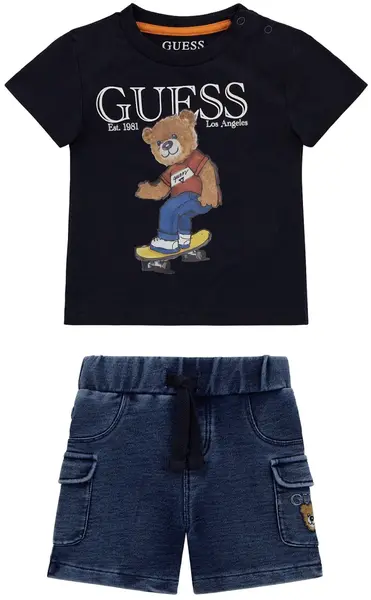 Set din 2 piese Guess - Tricou cu blugi, negru, 6-9 luni