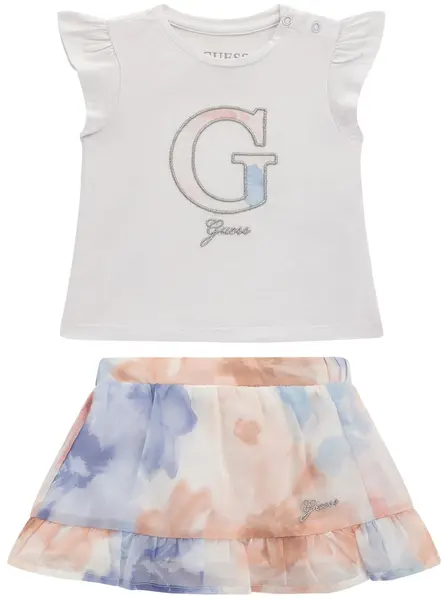 Set din 2 piese Guess - Tricou și fustă cu volane, alb, 24 luni