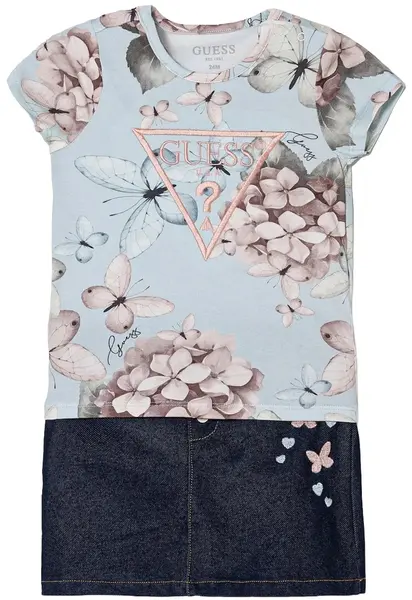 Set din 2 piese Guess - Tricou și fustă florală, albastru, 12 luni