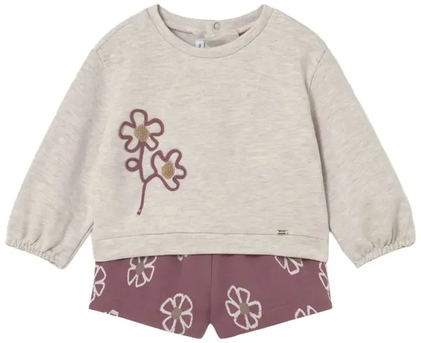 Set din 2 piese Mayoral - Bluză și pantaloni scurți cu imprimeu floral, roz, 12 luni