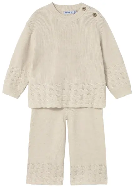 Set din 2 piese Mayoral - Pulover tricotat cu pantaloni, bej, 18 luni