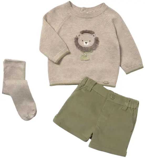 Set din 3 piese Mayoral - Bluziță, pantalonași și colanți, verde, 4-6 luni