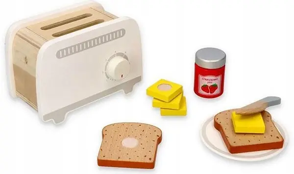 Set din lemn Lelin - Prajitor de paine cu produse, alb